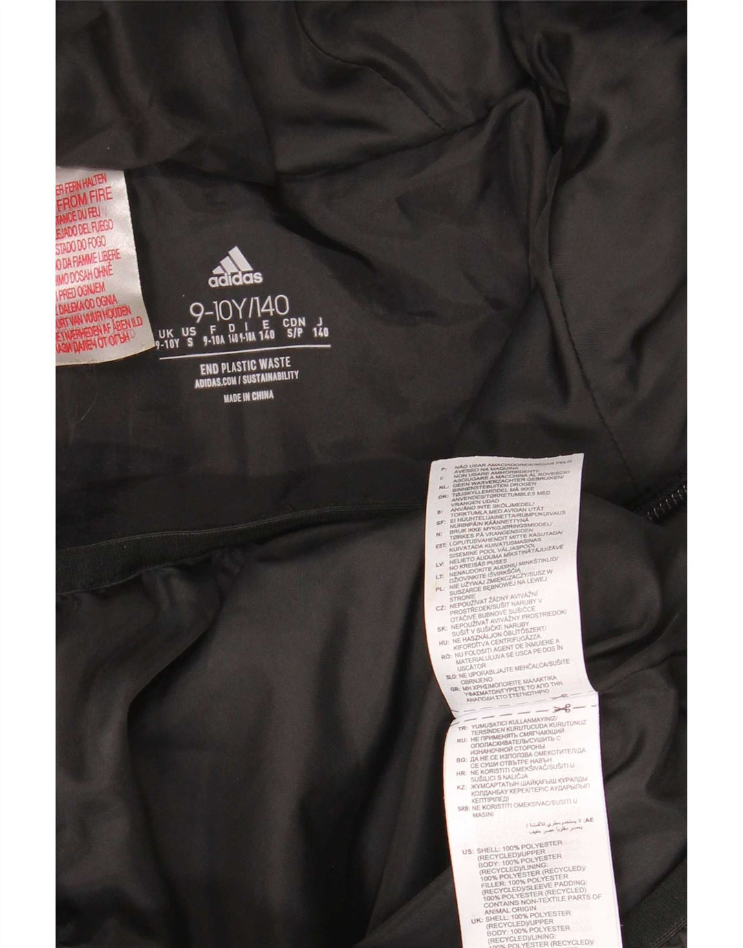 Adidas Boys Hooded Padded Jacket 9-10 Years Black Polyester