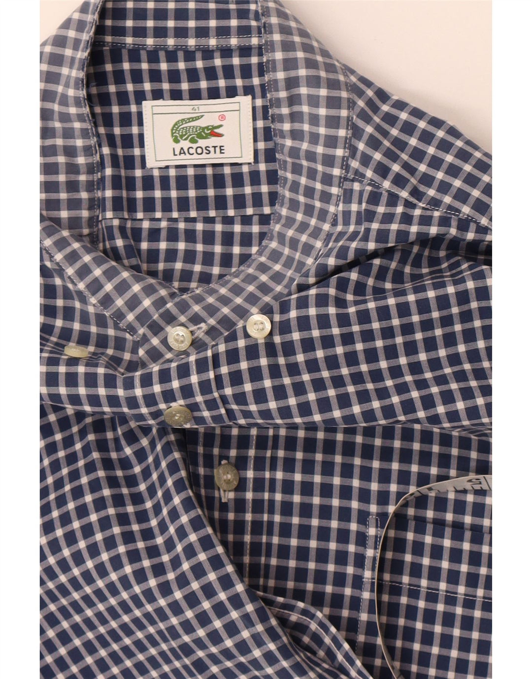 Lacoste Mens Shirt Size 41 Large Navy Blue Gingham