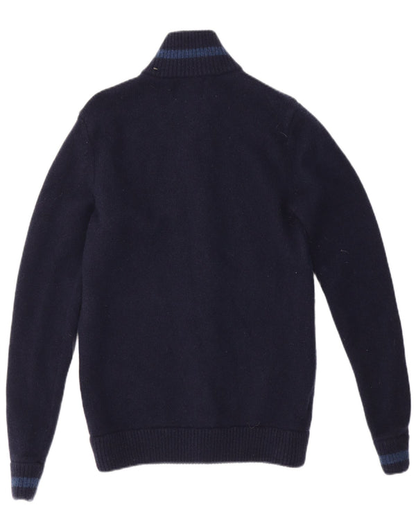 Fred Perry Mens Cardigan Sweater Small Navy Blue Striped Lambswool