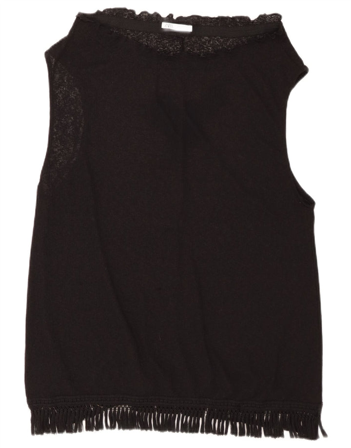 ZARA Womens Sleeveless Blouse Top UK 16 Large Black