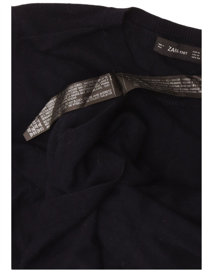 Zara Womens Crew Neck Jumper Sweater UK 12 Medium Black Viscose