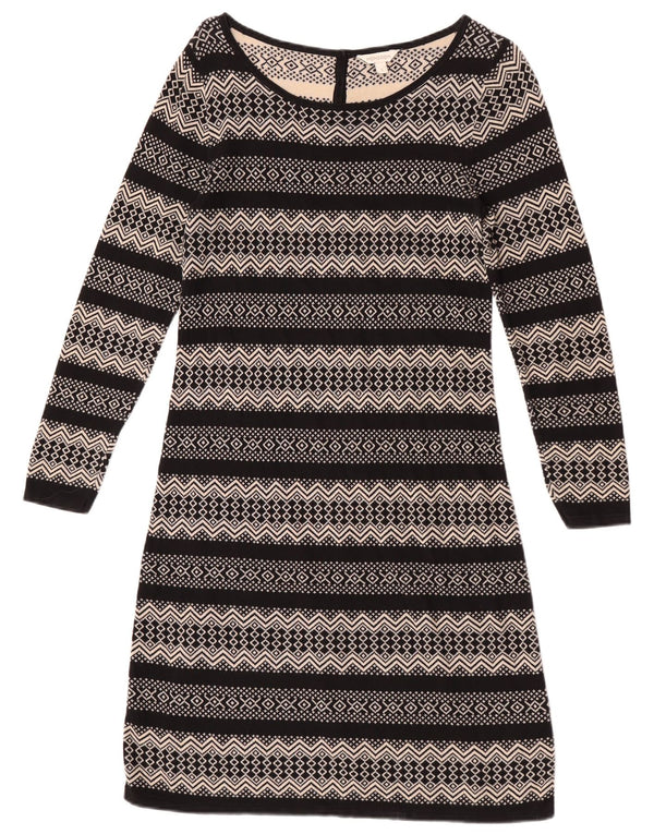 MONSOON Womens Jumper Dress UK 10 Small Beige Geometric Cotton