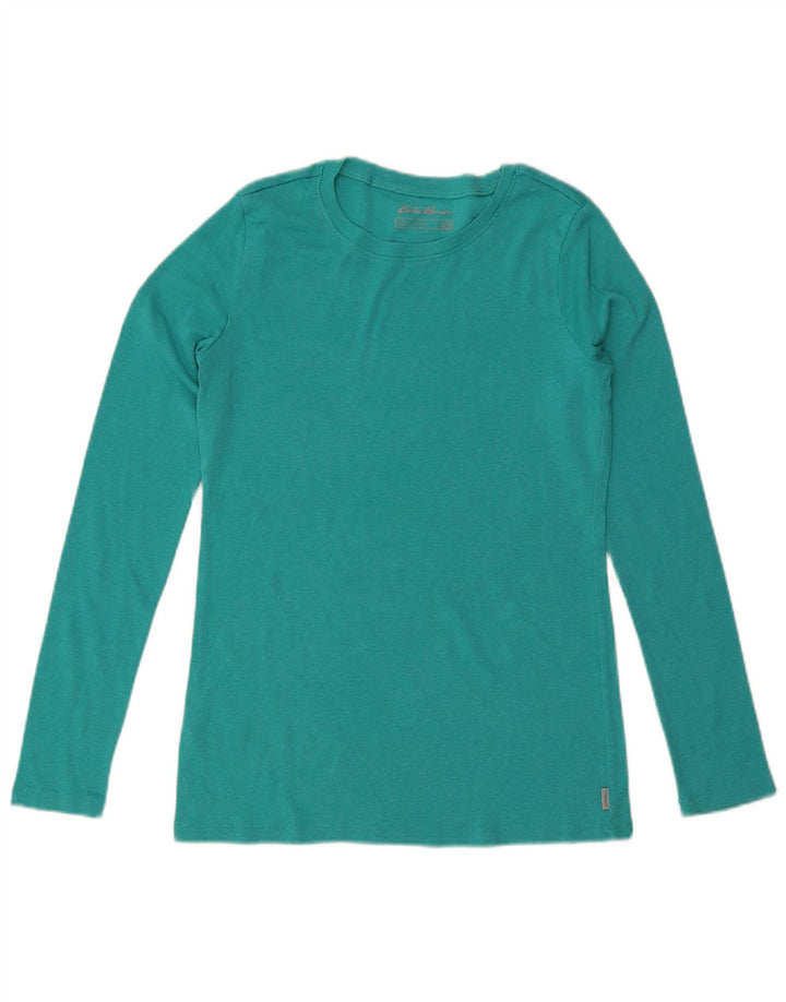 EDDIE BAUER Womens Top Long Sleeve UK 14 Large Turquoise Cotton