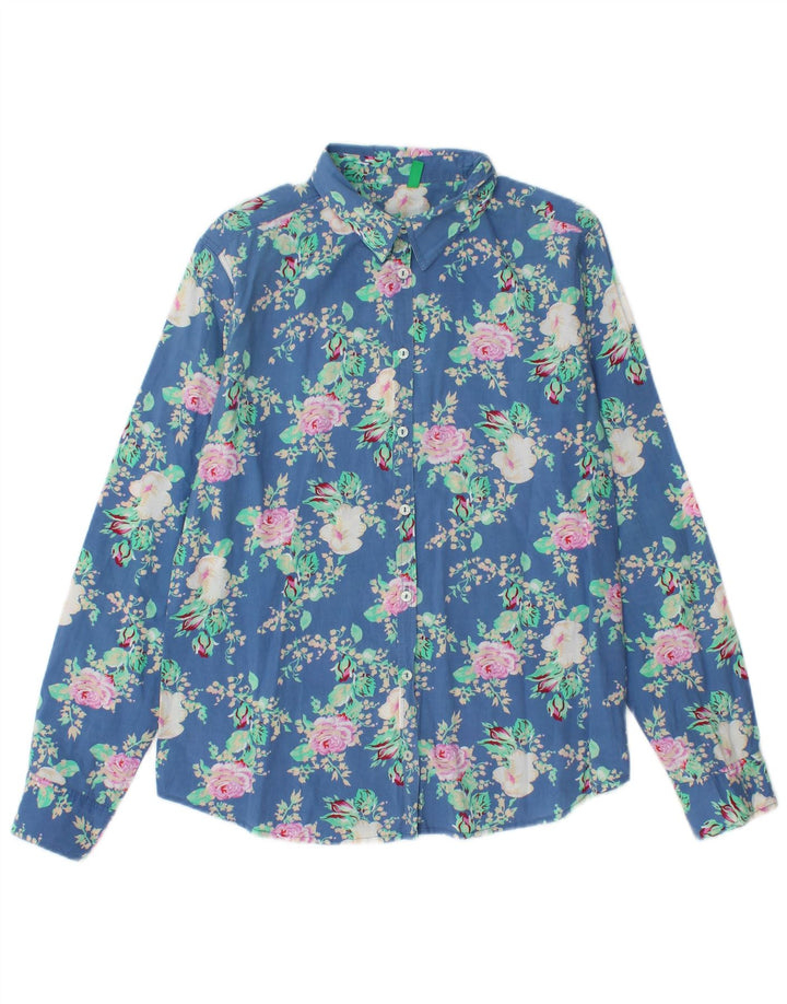 BENETTON Womens Shirt UK 14 Medium Blue Floral