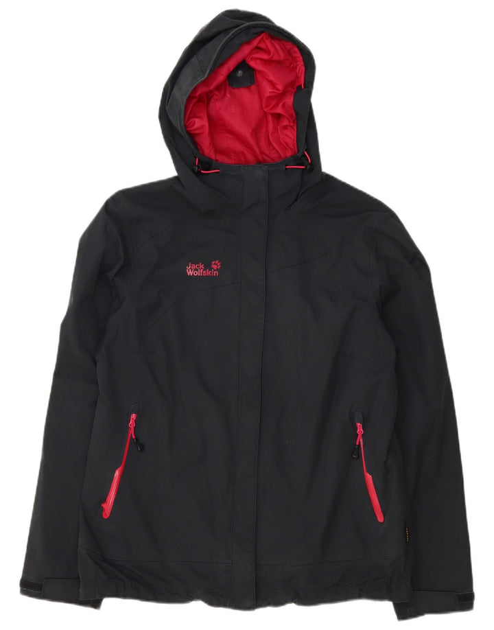 Jack Wolfskin Womens Hooded Rain Jacket UK 16 Large Grey Polyamide