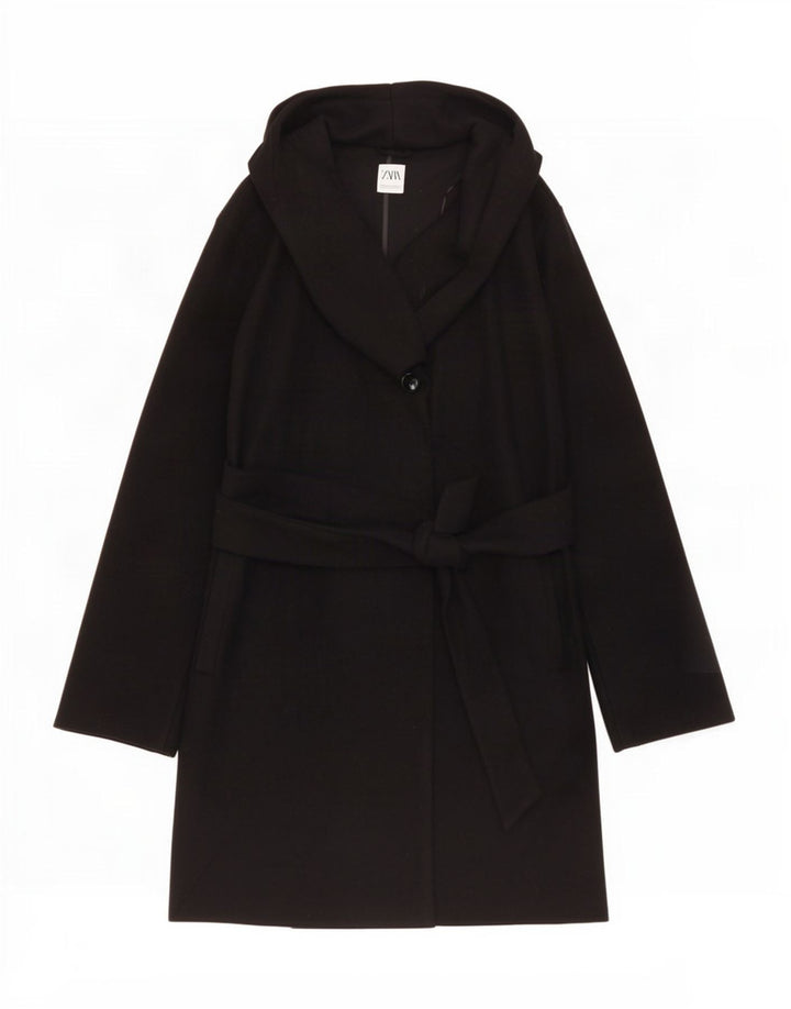 Zara Womens Hooded Overcoat UK 20 2XL Black Polyester