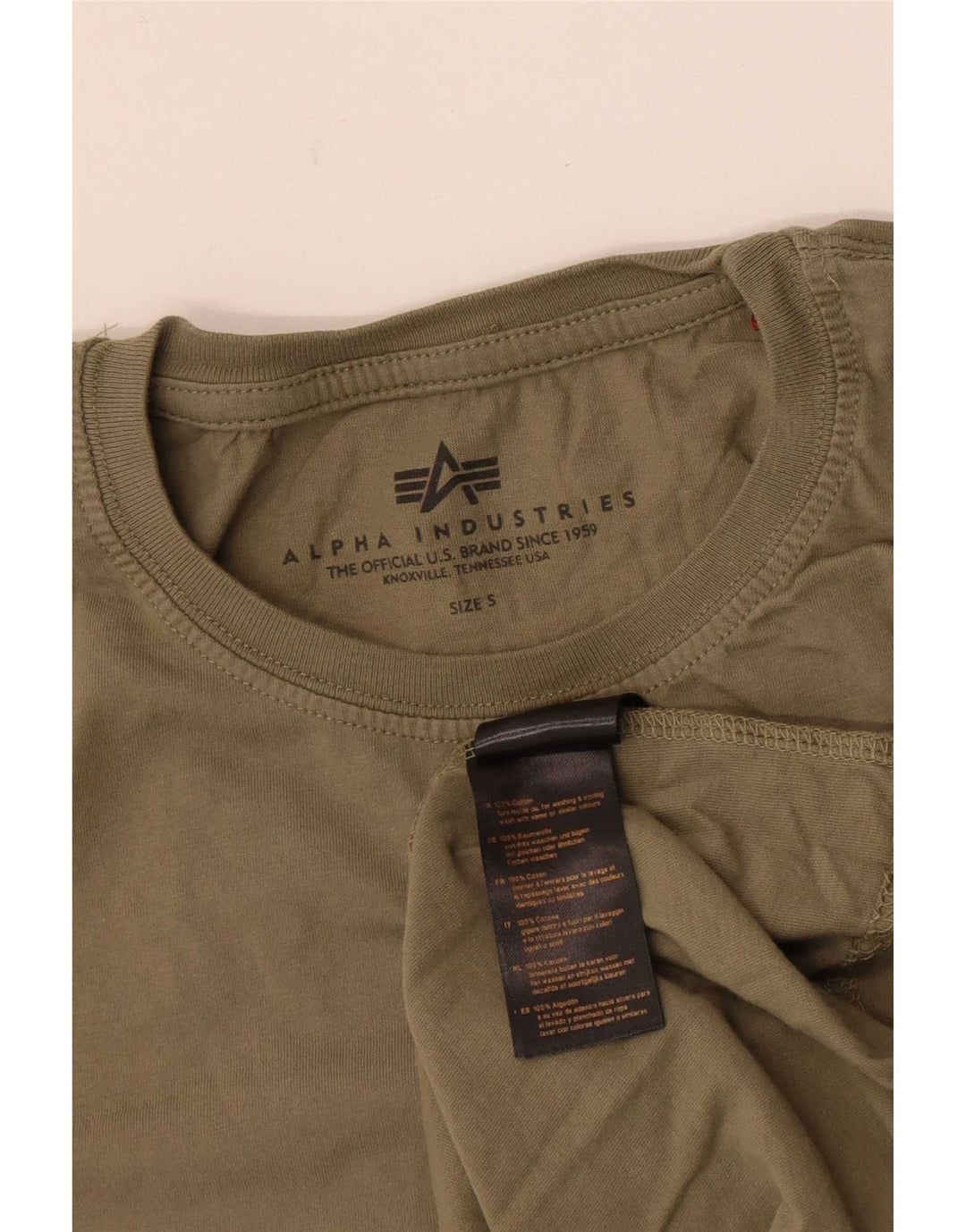 Alpha Industries Mens Graphic T-Shirt Top Small Khaki Cotton
