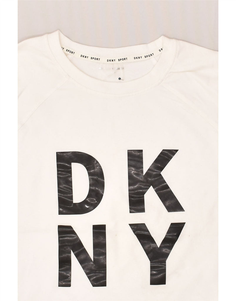 DKNY Womens Graphic Sweatshirt Jumper UK 18 XL White Cotton | Vintage Dkny | Thrift | Second-Hand Dkny | Used Clothing | Messina Hembry 