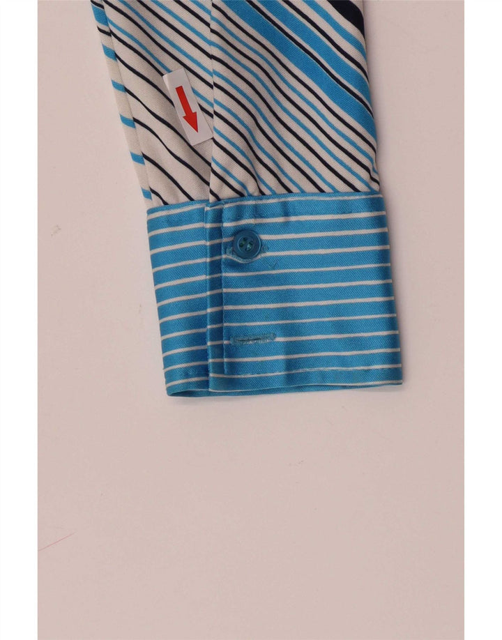 Vintage Womens Shirt IT 46 Large Blue Striped Polyester