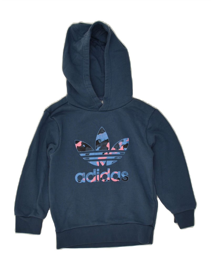 ADIDAS Girls Graphic Hoodie Jumper 3-4 Years Blue Cotton | Vintage Adidas | Thrift | Second-Hand Adidas | Used Clothing | Messina Hembry 