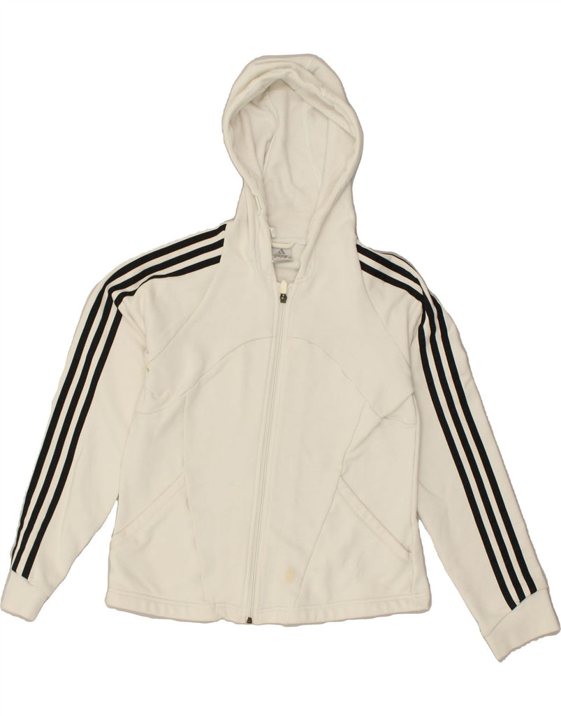 ADIDAS Womens Zip Hoodie Sweater UK 14 Large  White Cotton | Vintage Adidas | Thrift | Second-Hand Adidas | Used Clothing | Messina Hembry 