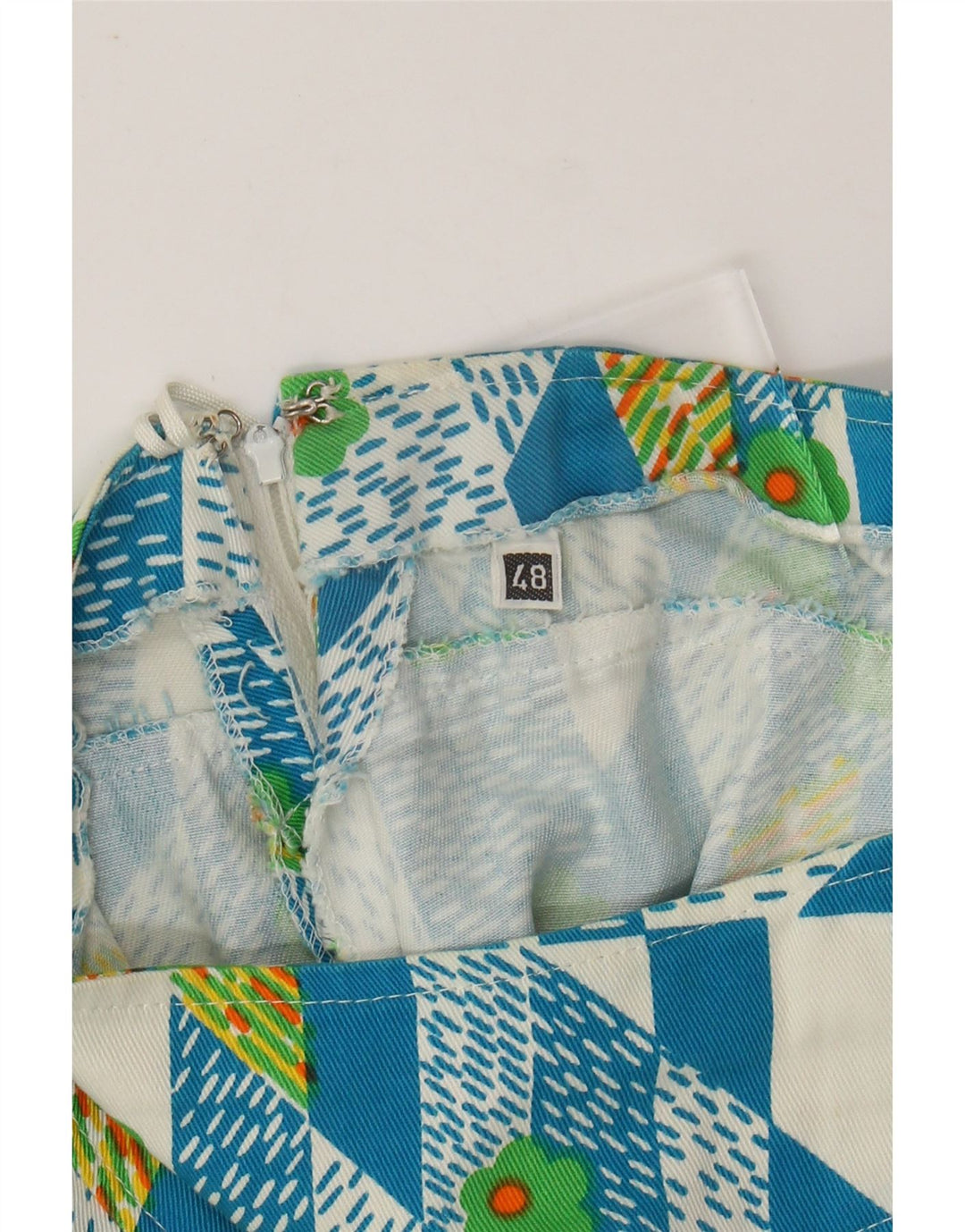 VINTAGE Womens A-Line Skirt IT 48 XL W38 Blue Geometric