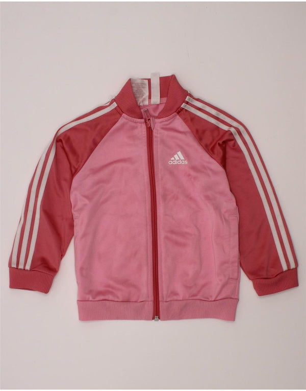 Adidas Girls Tracksuit Top Jacket 2-3 Years Pink Colourblock Polyester