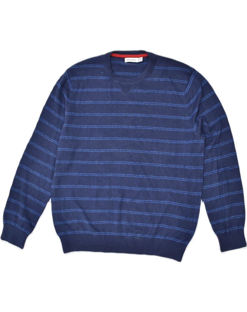 NAUTICA Mens Crew Neck Jumper Sweater 2XL Navy Blue Striped Cotton | Vintage | Thrift | Second-Hand | Used Clothing | Messina Hembry 