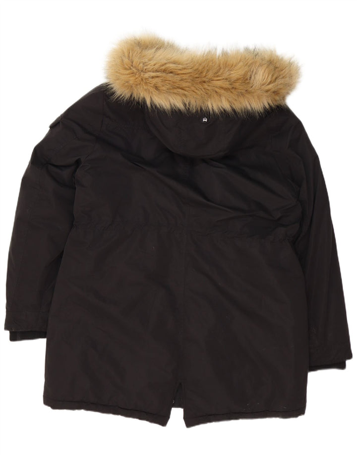 Superdry Womens Oversized Hooded Parka Jacket UK 16 Large Black Polyester