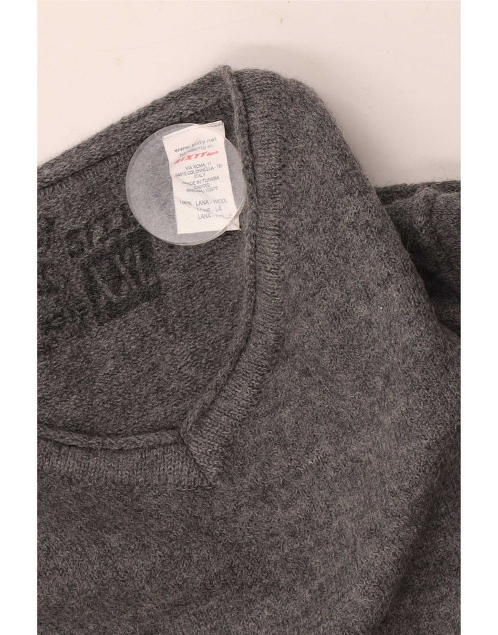 Sixty Mens V-Neck Jumper Sweater 2XL Grey Wool
