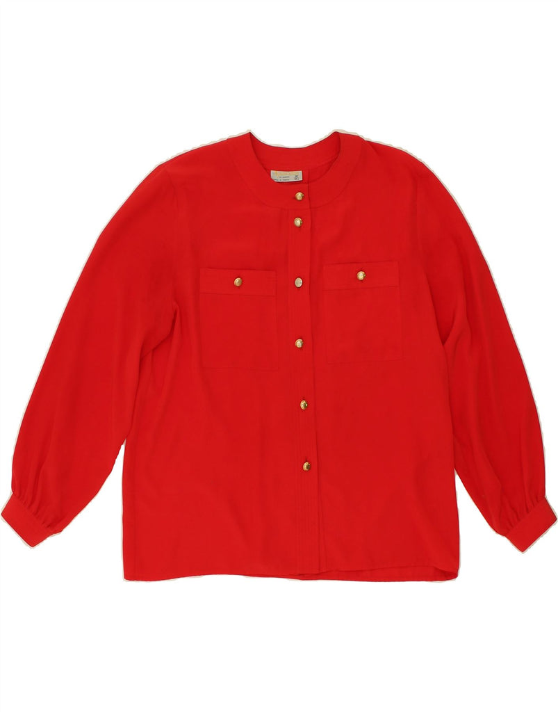 AQUASCUTUM Womens Long Sleeve Shirt Blouse UK 14 Medium Red Polyester | Vintage Aquascutum | Thrift | Second-Hand Aquascutum | Used Clothing | Messina Hembry 