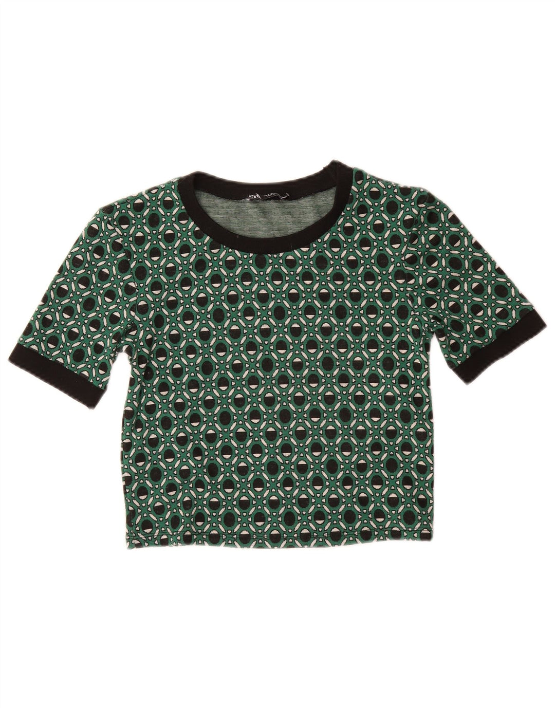 ZARA Womens Crop Blouse Top UK 8 Small Green Geometric Polyester