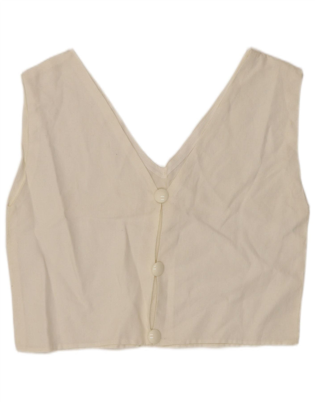VINTAGE Womens Crop Sleeveless Shirt Blouse UK 12 Medium White