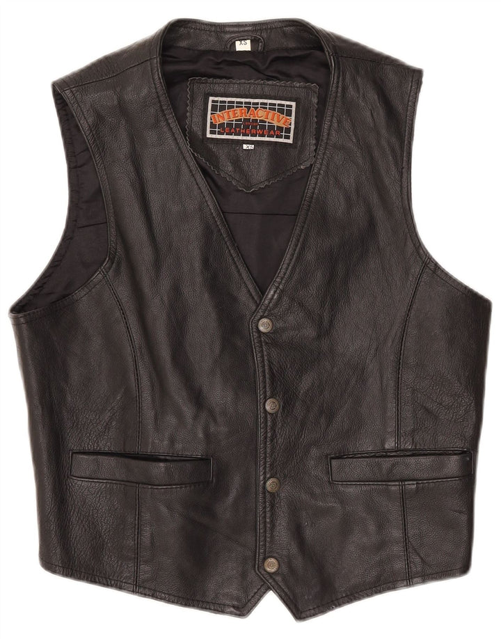 Vintage Mens Leather Waistcoat XS Black Leather