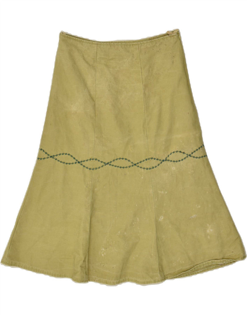 VINTAGE Womens A-Line Skirt UK 12 Medium W26 Khaki Cotton | Vintage Vintage | Thrift | Second-Hand Vintage | Used Clothing | Messina Hembry 