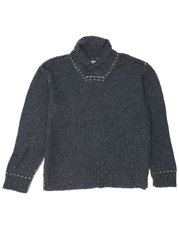 Fat Face Mens Shawl Neck Jumper Sweater Large Navy Blue Flecked Wool