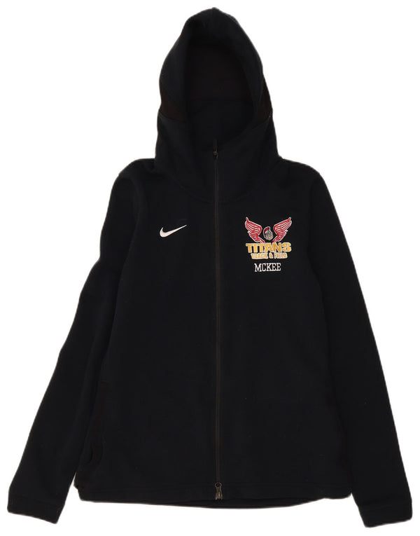 Nike Womens Dri Fit Graphic Zip Hoodie Sweater UK 12 Medium Black Polyester