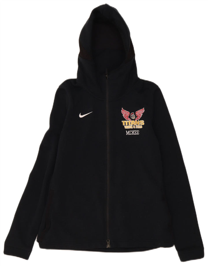 Nike Womens Dri Fit Graphic Zip Hoodie Sweater UK 12 Medium Black Polyester