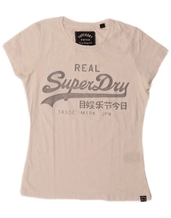 Superdry Womens Graphic T-Shirt Top UK 10 Small White Cotton