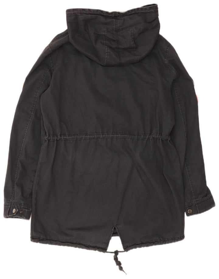 Superdry Womens Graphic Hooded Parka Jacket UK 12 Medium Navy Blue Cotton
