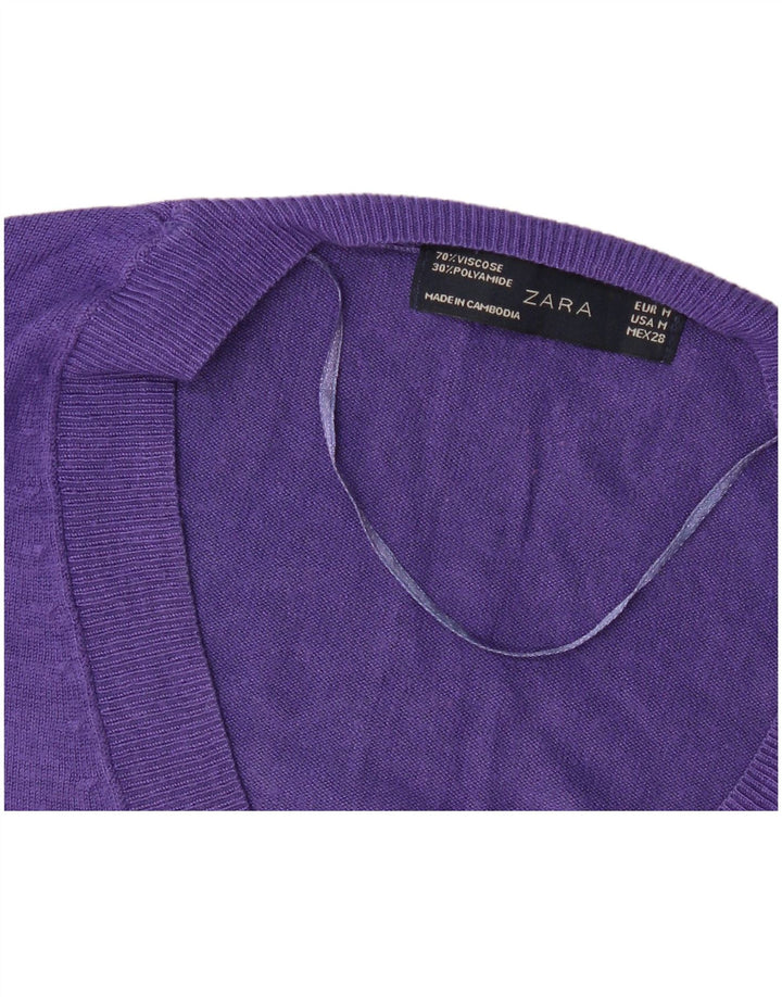 Zara Womens V-Neck Jumper Sweater UK 12 Medium Purple Viscose