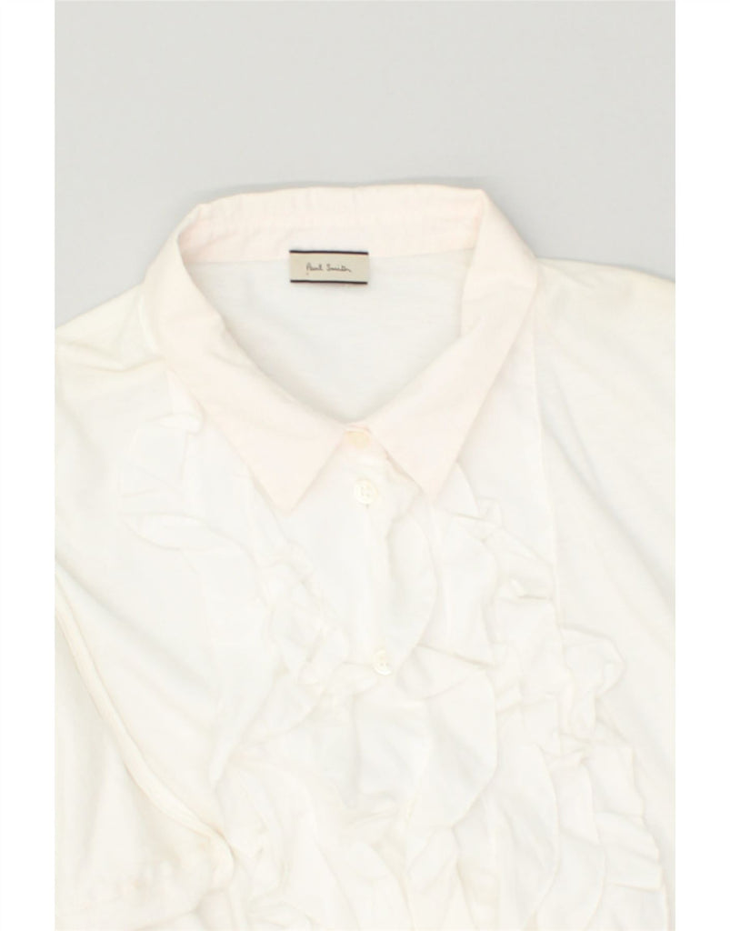 PAUL SMITH Womens Ruffle Front Pullover Shirt UK 18 XL White Cotton | Vintage Paul Smith | Thrift | Second-Hand Paul Smith | Used Clothing | Messina Hembry 