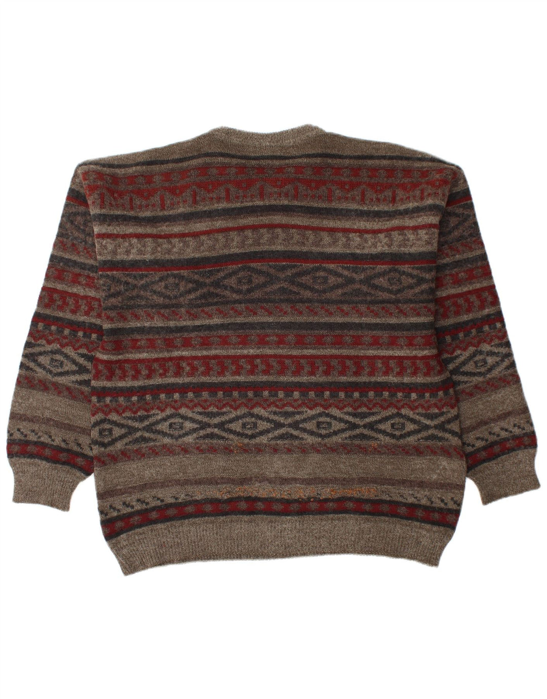 Giramondo Mens Crew Neck Jumper Sweater Large Brown Geometric Polyacrylic