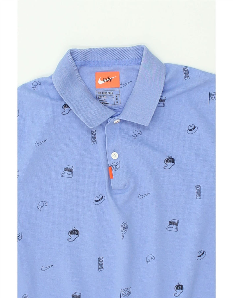 NIKE Mens Dri Fit Graphic Polo Shirt Medium Blue Cotton | Vintage Nike | Thrift | Second-Hand Nike | Used Clothing | Messina Hembry 