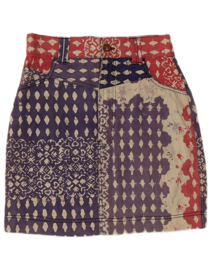 Vintage Womens Abstract Pattern Denim Pencil Skirt Large W28  Blue Cotton