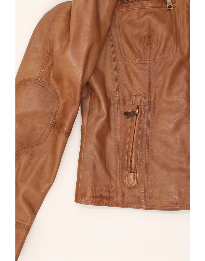 JILANI Womens Bomber Leather Jacket EU 38 Medium Brown Leather | Vintage Jilani | Thrift | Second-Hand Jilani | Used Clothing | Messina Hembry 