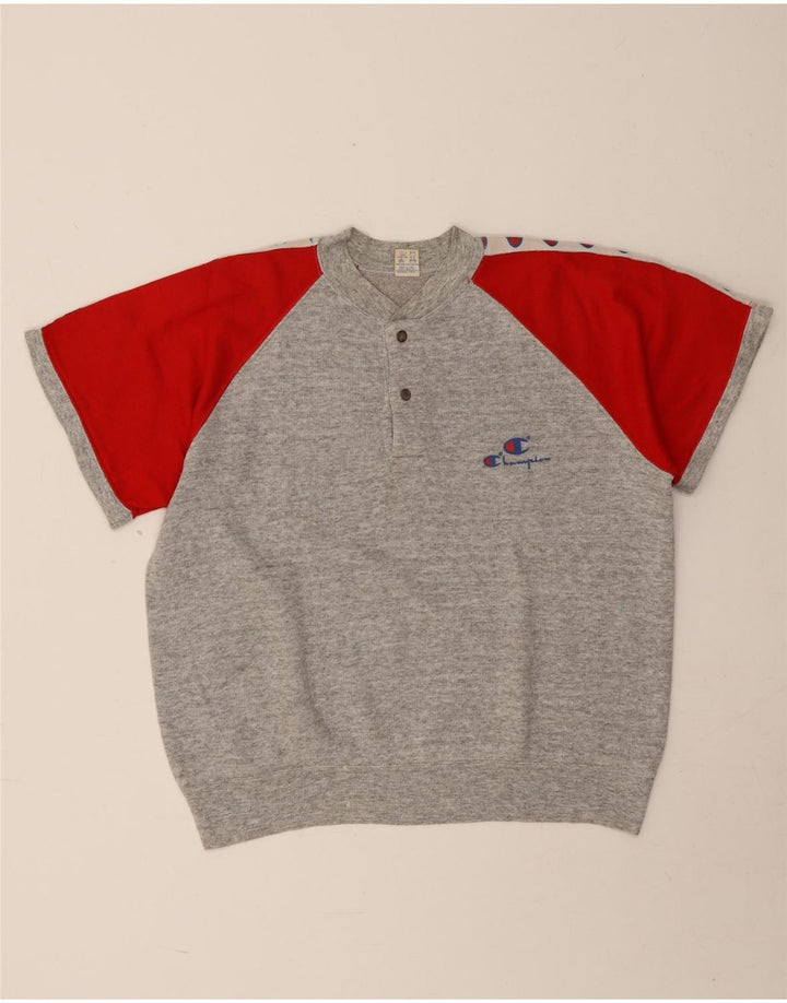 Champion Mens Graphic Short Sleeve Sweatshirt Jumper Small Grey Colourblock