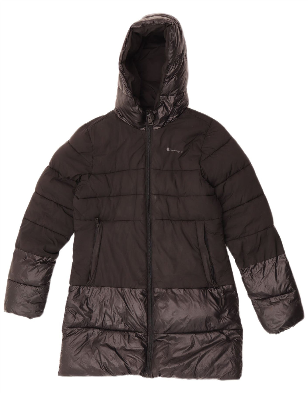 CHAMPION Girls Hooded Padded Coat 11-12 Years Large  Black Polyester