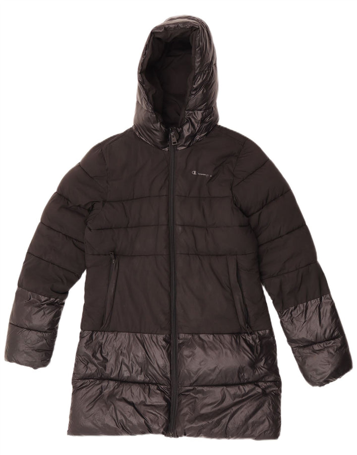 CHAMPION Girls Hooded Padded Coat 11-12 Years Large  Black Polyester