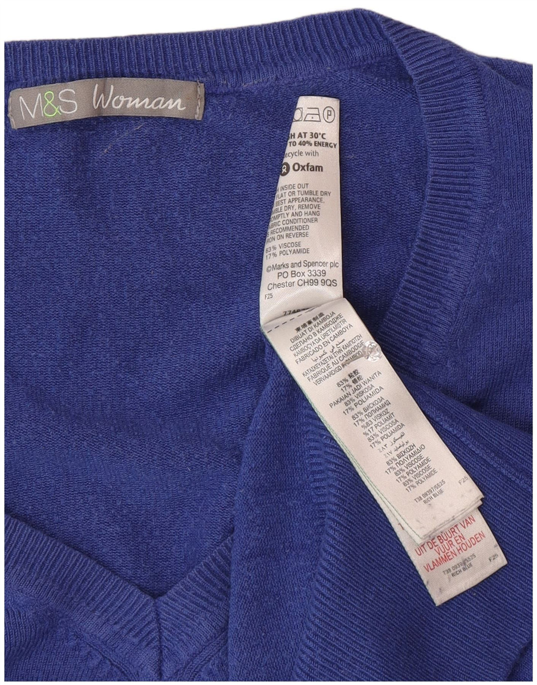 Marks & Spencer Womens V-Neck Jumper Sweater UK 16 Large Blue Polyamide