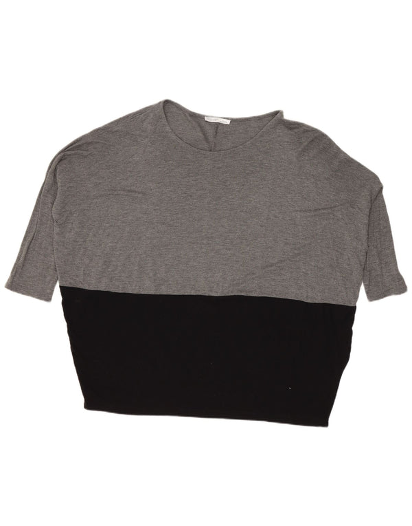 Zara Womens Oversized Top 3/4 Sleeve UK 14 Medium Grey Colourblock