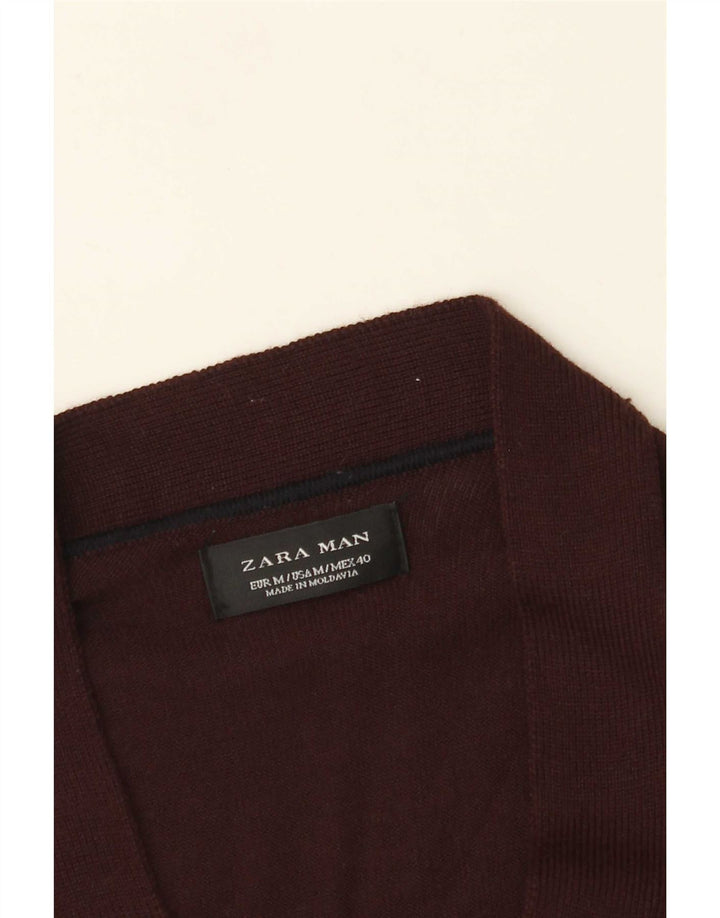 Zara Mens Cardigan Sweater Medium Burgundy
