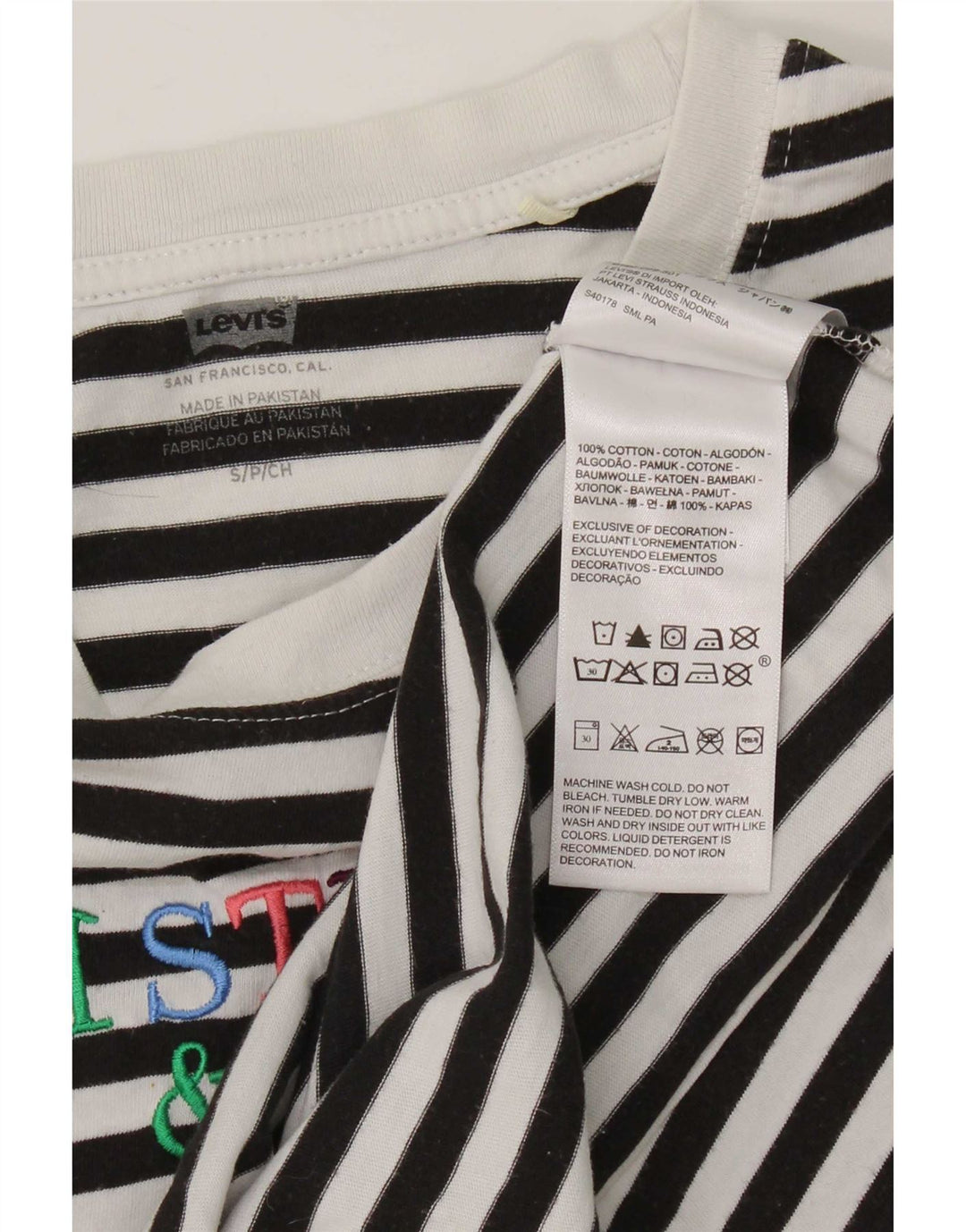 Levi's Womens Oversized Graphic Top Long Sleeve UK 10 Small Black Striped