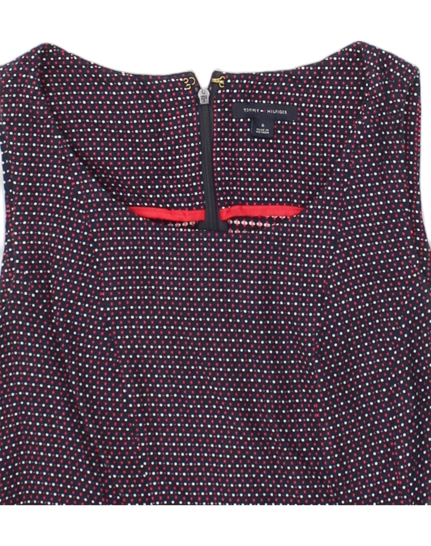 TOMMY HILFIGER Womens Sleeveless A-Line Dress US 6 Medium Navy Blue Check, Vintage & Second-Hand Clothing Online