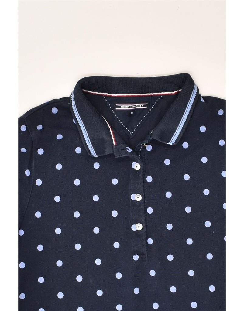 TOMMY HILFIGER Womens Polo Shirt UK 12 Medium Navy Blue Polka Dot | Vintage Tommy Hilfiger | Thrift | Second-Hand Tommy Hilfiger | Used Clothing | Messina Hembry 