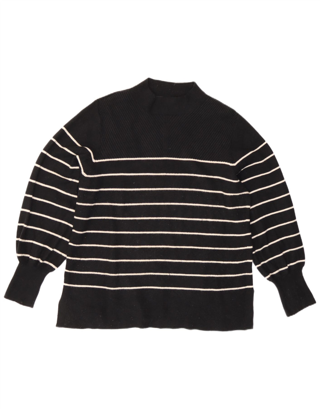 Marks & Spencer Womens Turtle Neck Jumper Sweater UK 16 Large Black Striped