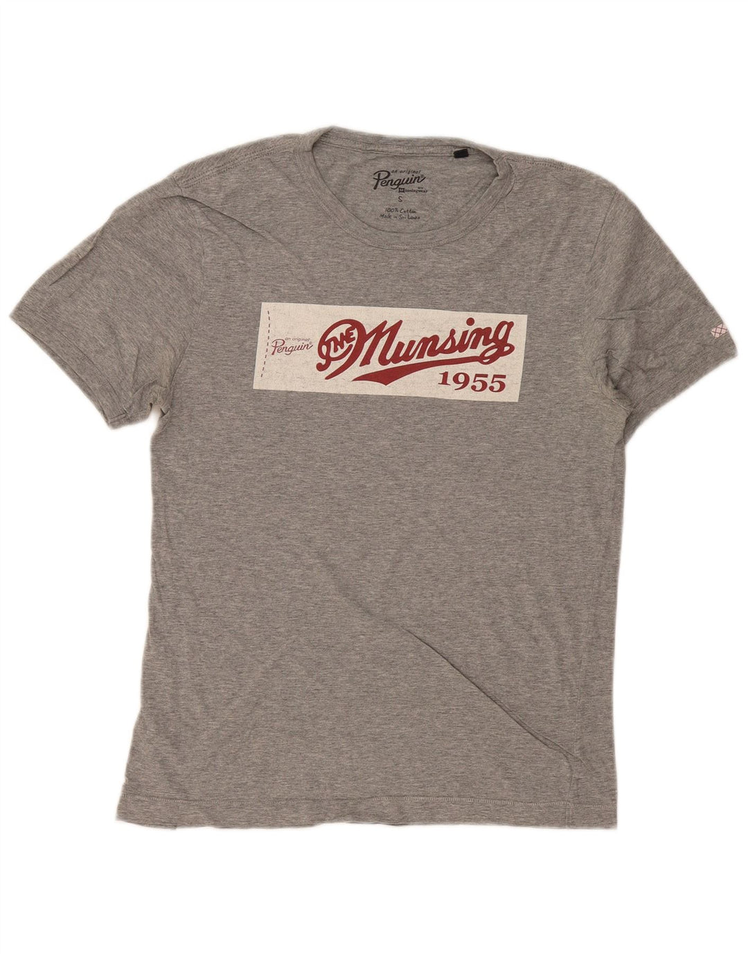 PENGUIN Mens Graphic T-Shirt Top Small Grey Cotton