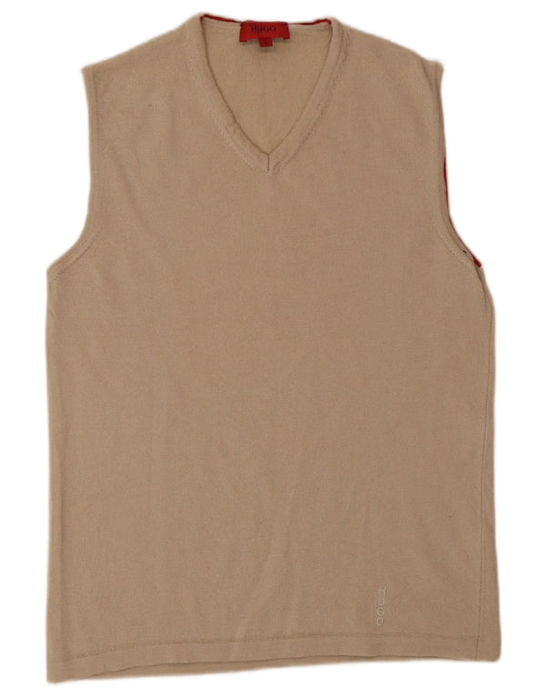 HUGO BOSS Mens Vest Tank Top Large Beige Virgin Wool