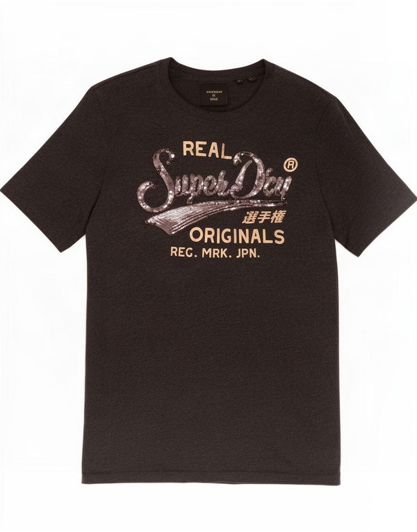 Superdry Womens Graphic T-Shirt Top UK 12 Medium Grey Cotton