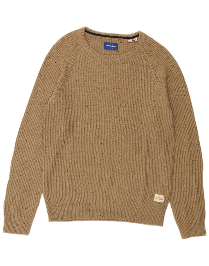Jack & Jones Mens Boat Neck Jumper Sweater Medium Beige Flecked Acrylic